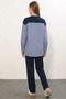 Women's Round Neck Striped Navy Blue Set - 6