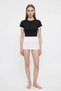 Women's Short Sleeve Crew Neck Crop t Shirt Black White