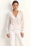 Women's Ruffle Detailed Gipeli Self-Striped White Blouse - 7