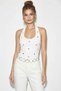 Women's Halter Neck Fitted White Blouse with Metal Accessories - 3