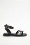 Women's Gold Ring Detailed Ankle Strap Flip-Flop Sandals Black - 3