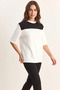 Women's Oversize Basic White Black T-Shirt with Shawl Detail - 6