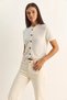 Women's Lace Detailed Buttoned Short Sleeve Knitwear Ecru Cardigan - 6