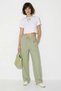 Women's Elastic Waist Cotton Linen Loose Green Trousers with Pocket Detail - 4