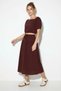 Women's Balloon Sleeve Crop Blouse with Tie Detail Cotton Muslin Skirt Set Yc Plum - 4