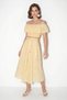 Women's Scallop Embroidered Gipeli Off-Shoulder Blouse with Belt Detail Yellow Skirt Set - 4