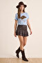 Women's Cowboy Hat Embroidered Beaded Basic t Shirt Baby Blue - 3