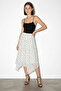 Women's Elastic Waist Asymmetrical Cut Lined Polka Dot Midi Ecru Black Skirt - 2
