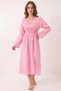 Women's V-Neck, Belted, Wide-Sleeved, Slit Detailed, Long Cotton Candy Pink Dress - 5