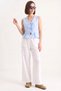 Women's Elastic Waist, Detailed Cuffs, Palazzo Style, Cotton White Trousers - 4
