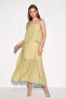 Women's Adjustable Strap Cape Detailed Lined Maxi Green Dress - 4