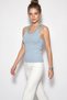 Women's Stone Embellished Crew Neck Thick Strap Ribbed Baby Blue Blouse - 3