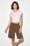 Women's Cotton Linen Brown Shorts with Elastic Waist and Tie Pocket Detail - 4