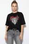Women's Cotton Cheetah Printed Oversize Black T-Shirt with Text Detail