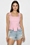 Women's Rope Detailed Corset Woven Pink Blouse