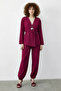 Women's Tie-Up Double-Breasted Jacket with Elastic Cuffs and Comfortable Trousers in Fuchsia - Top and Bottom Set