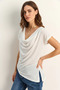 Women's Gathered Waist, Asymmetrical Cut, White Blouse with Drape Collar - 2