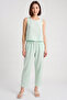 Women's Thick Strap Blouse Elastic Waist Pants Modal Water Green Set - 7