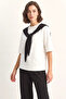 Women's Shawl Detailed Basic T-Shirt Elastic Waist Loose Pants Bottom Top Modal Black White Set - 4