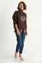 Women's Stand Collar Embroidered Zipper Detailed Embroidered Oversized Brown Sweatshirt - 3