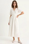 Women's Double-Breasted Balloon Sleeve Long Muslin Ecru Dress - 8
