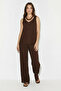 Women's V-Neck Strap Blouse with Palazzo Pants Bitter Coffee Bottom-Top Set - 3
