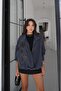 Navy Blue Embroidered Bomber Jacket