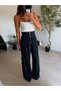 Navy Blue Cargo Pants with Waist Detail - 2