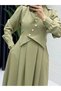 Women's Modest Double Crepe Fabric Dress with Pockets in Light Khaki - 2