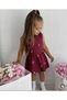 Girl's Ribbon Embroidered Cotton Dress Burgundy - 2