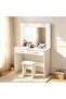 Dressing Table with LED Lights, Makeup Vanity Desk with Mirror & Cushioned Stool, Vanity Set with Storage Drawers for Bedroom Apartment - 3