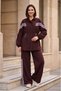 Women's High Neck Striped Zippered Sports Set with Elastic Sleeves and Waist - Dark Burgundy - K. Burgundy - 2