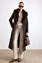 Removable Fur Collar, Snap Closure, Medium Length Coat Brown 3066 - 2