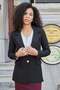 Women's Collared Pocket Flap Double Button Blazer Flexible Premium Fabric Jacket-Black - 6