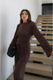 Brown Back-Tie Padded Blouse and Trousers Set - 5165 - 7