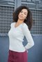 Women's Flexible Knitwear V-Neck Long Sleeve Body Blouse-Cream - 5