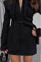 Black Swallow Collar Jacket Skirt Set - 2629 - 3
