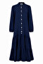 Merwish Seashell Buttoned Organic Muslin Dress 1795 Navy Blue - 2