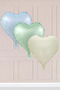 Set of 3 Retro Heart Foil Balloons Cream, Green, Blue Set44 - 2