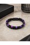 Men's Black Leather Bracelet – Double Row Bracelet with Purple & Black Bead Detail, Special Boxed - 3