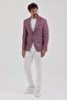 Gonca Plaid Men's Burgundy Mono Collar Slim Fit Blazer Jacket - 4