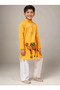 Boys Yellow Cotton Kurta with Printed Design - 3