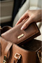 Women's Burgundy Textured Large Size Wallet Multi-Compartment Zippered Snap Fastener Card Holder Wallet