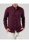 Slim Fit Safari Button-Down Collar Seersucker Fabric Men's Shirt Burgundy T20131-10