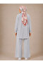 Women's Modal Fabric Ribbed Stitching and Slit Detailed Top and Bottom Set - Gray - 4