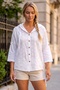 White Hooded 3/4 Sleeve Buttoned Side Tie Embroidered Cotton Woven Jacket 60 60 - 5