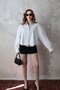 White Striped Garnished Oversized Shirt