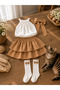 Girls' 4-Piece Ruffle Skirt Set – Blouse, Skirt, Bow Buckle, and Knee-Length Socks - 3