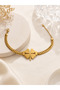 Gold Four-Leaf Clover Figured Thick Chain Steel Bracelet