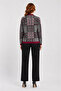 Women's Plaid Patterned Knitwear Sweater - Burgundy Detailed - 2